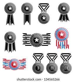 Vector black trophy and awards icons set