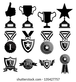 Vector black trophy and awards icons set