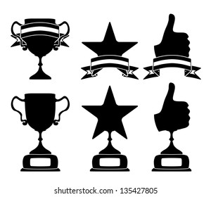 Vector black trophy and awards icons set
