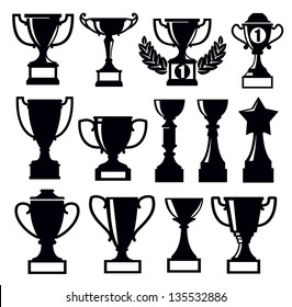 vector black trophy and awards icons set