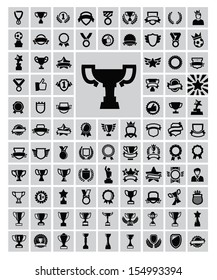 vector black trophy and awards icons set