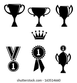 vector black trophy and awards icons set