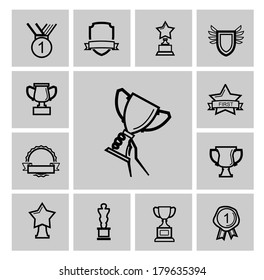 vector black trophy and awards icons set