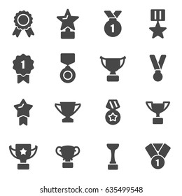 Vector black trophy and awards icons set on white background