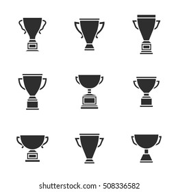 Vector black trophy cup icons set isolated on a white background