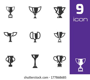 Vector black trophy icons set on white background