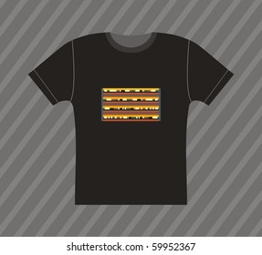 Vector black T-shirt design with ornamental pattern