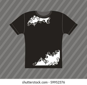 Vector black T-shirt design with ornamental pattern