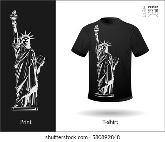 Vector black t-shirt with the image of the Statue of Liberty