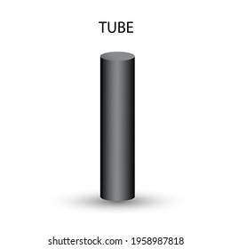 Vector black tube with gradients and shadow for game, icon, package design, logo, mobile, ui, web, education. 3D elongated cylinder on a white background. Geometric figures for your design.