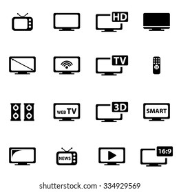 Vector black tv icon set.