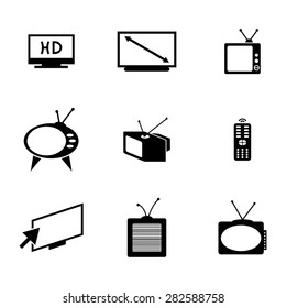 Vector black TV icons set on white background