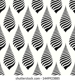 vector black twirl leaves seamless pattern on white