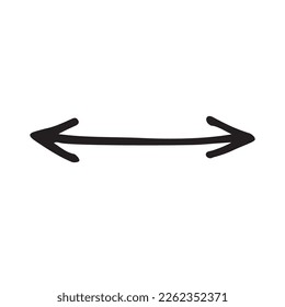 Vector black two directions arrow doodle style isolated on white background