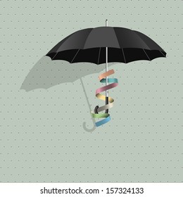 Vector black umbrella with colorful ribbon