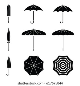 Vector black umbrella icon set.