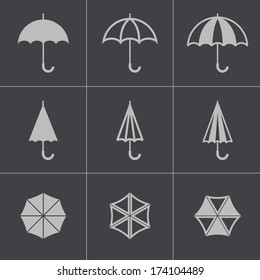 Vector black umbrella icons set on gray background