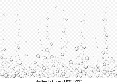 Vector black underwater air bubbles texture isolated on light transparent background. Fizzing bubbles in aquarium, champagne or effervescent drink. 3d transparent realistic oxygen gas bubbles.