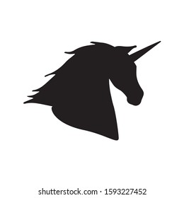 Vector black unicorn head silhouette isolated on white background 