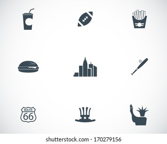 Vector black USA icons set on white background