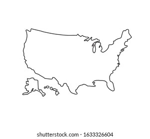 Vector black usa map outline silhouette isolated on white background