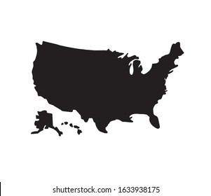 Vector black usa map silhouette isolated on white background