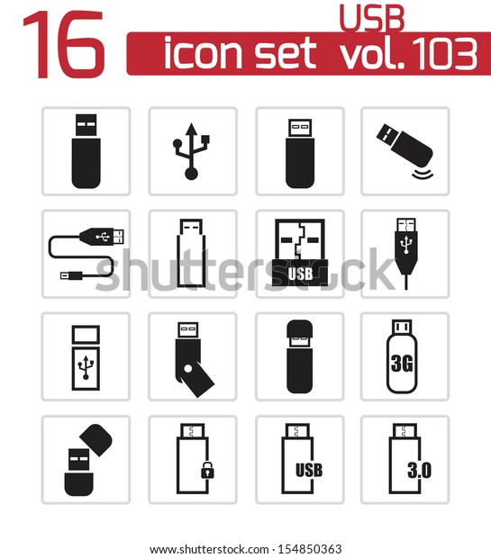 Vector Black Usb Icons Set Stock Vector (Royalty Free) 154850363 ...