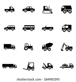 Vector Black  Vehicle Icons Set On White Background