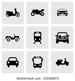 Vector black vehicles icons set on grey background