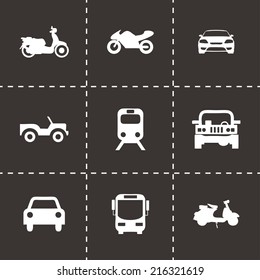 Vector black vehicles icons set on black background