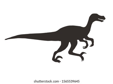 Vector black velociraptor dinosaur silhouette isolated on white background