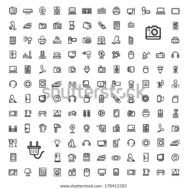 vector black video and
audio icons set