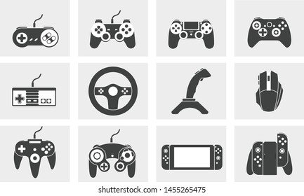 Vector black video game icons set 