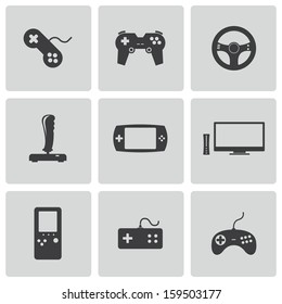 Vector black video game icons set