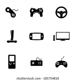 Vector black video game icons set white background