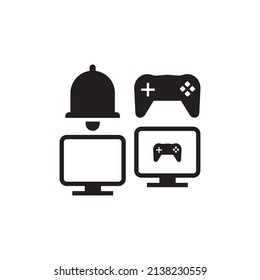 Vector black video game icons set on white background
