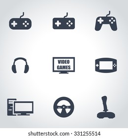 Vector black video games icon set