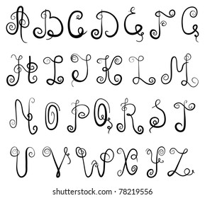 Vector black vignette alphabet on a white background