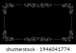 Vector Black Vintage Background, Blank Frame, Filigree Swirls, White Elegant Calligraphic Elements.
