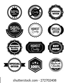 Vector black vintage badges, stickers, ribbons, banners and labels. Creative graphic design illustrations