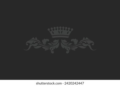 vector black vintage floral ornaments with crown editable background
