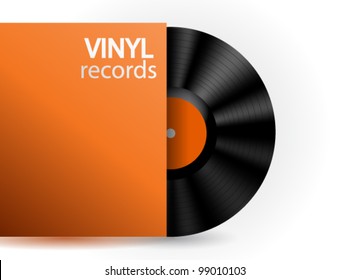 Vector black vinyl record with a bag