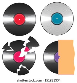 Vector black vinyl records isolated on white