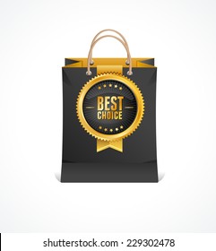 Vector black VIP paper bag and gold label Best Choice.