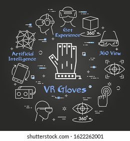 Vector black virtual reality concept - VR Gloves