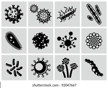 Vector black virus icons set.