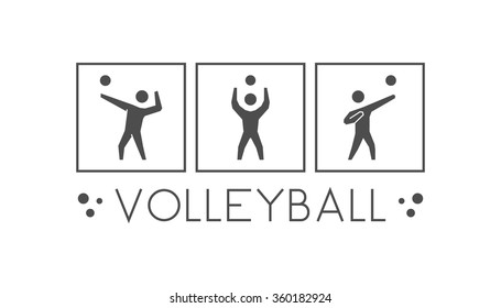 Vector black volleyball logo and icons. Silhouettes of figures volleyball player. Linear sport symbol, label and badge