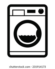 vector black Washing machine icon on white background 