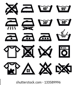 Vector Black Washing Signs And Clothes Icon Set