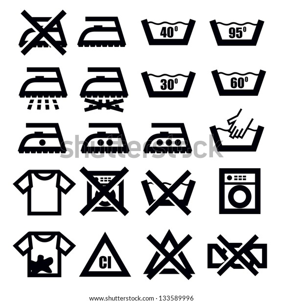 Vector Black Washing Signs Clothes Icon Stock Vector (Royalty Free ...